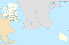 Mapa konturowa Regionu Stołecznego, po lewej nieco u góry znajduje się punkt z opisem „Forum Copenhagen”