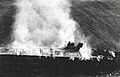 Hiryu burning and sinking the morning after being bombed by U.S. aircraft during the Battle of Midway on 4 June 1942.