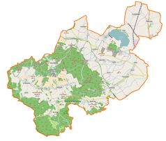 Mapa konturowa gminy Męcinka, u góry znajduje się punkt z opisem „Pałac w Sichowie”