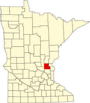 Map of Minnesota highlighting Isanti County