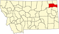 Map of Montana highlighting Roosevelt County