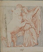 Drawing of a man fighting a centaur.