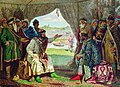 Vladimir II (à gauche) rencontre Sviatopolk II à Dolobsk en 1103 (tableau de Kivchenko, 1851-1895).