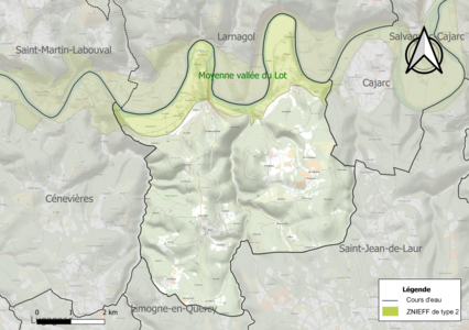 Carte de la ZNIEFF de type 2 sur la commune.