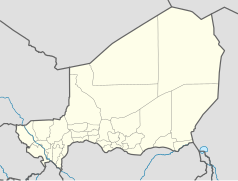 Mapa konturowa Nigru, na dole po lewej znajduje się punkt z opisem „Birni N’Gaouré”