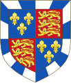 Beaufort arms (modern, post-King Henry IV): Royal arms of England (France modern) within a bordure compony argent and azure