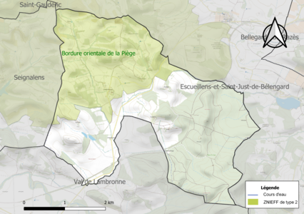 Carte de la ZNIEFF de type 2 sur la commune.