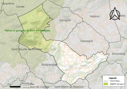 Carte de la ZNIEFF de type 2 sur la commune.