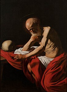 San Jerónimo penitente, Caravaggio, circa 1605.