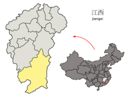 Plasseringa av Ganzhou (gult) i Jiangxi, og av Jiangxi i Kina.