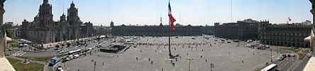 Panoramic view of Zócalo, seen from rooftop restaurant.