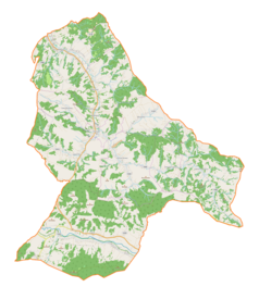 Mapa konturowa gminy Niebylec, blisko centrum na lewo znajduje się punkt z opisem „Niebylec”