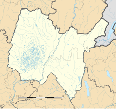 Mapa konturowa Ain, na dole znajduje się punkt z opisem „Marchamp”