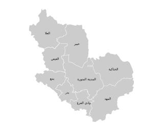 صورة لخريطة محافظة ينبع والمحافظات الأخرى في منطقة المدينة المنورة