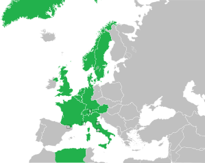 Mapa coloreado dos países de Europa