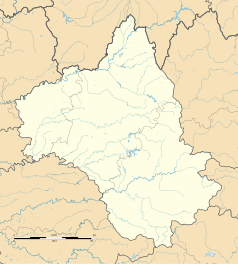 Mapa konturowa Aveyron, po lewej nieco u góry znajduje się punkt z opisem „Foissac”