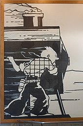 Dessin en noir et blanc représentant Tintin accroché à une locomotive, suggérant le mouvement.