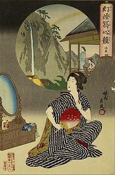 Toyohara Chikanobu: Japanilainen majatalo kuumilla lähteillä, 1890, 25.1 × 36.8 cm. Museum of Fine Arts, Houston.