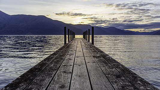 Pier by Sabine Hut 16-9, Nelson Lakes National Park, New Zealand