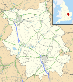 Mapa konturowa Cambridgeshire, blisko centrum na lewo znajduje się punkt z opisem „Huntingdon”