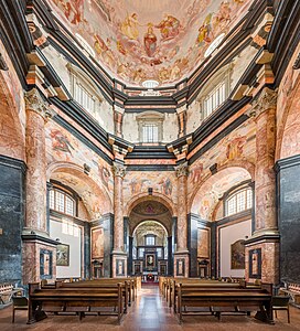 Interior of the Church of the Visitation in the Pažaislis Monastery in Kaunas, designed by Pietro Puttini, Carlo Puttini and Giovanni Battista Frediani and completed in 1690[34]