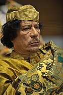 Muammar Khadafi saat tengah menghadiri pertemuan puncak Uni Afrika ke-12 di Addis Ababa pada tanggal 2 Februari 2009