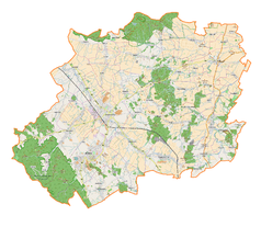 Mapa konturowa powiatu dzierżoniowskiego, po prawej znajduje się punkt z opisem „Ratusz w Niemczy”