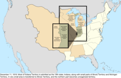 Map of the change to the United States in central North America on December 11, 1816