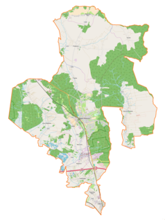 Mapa konturowa gminy Głogów Małopolski, po lewej znajduje się punkt z opisem „Budy Głogowskie”