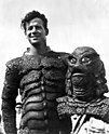 Ricou Browning behind the scenes of Creature From the Black Lagoon, holding the Gill Man mask