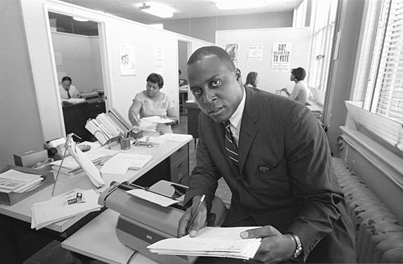 Vernon Jordan working on a Voter Education Project at the Southern Regional Council in Atlanta, by Warren K. Leffler; restored by Adam Cuerden