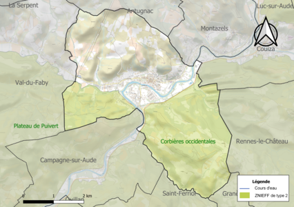 Carte des ZNIEFF de type 2 sur la commune.