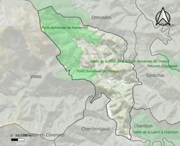 Carte des ZNIEFF de type 1 sur la commune.