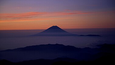 Silhouette of Mount Fuji seen from Mount Kita