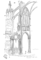 Midtskipsveggen i St.Denis, som syner arkadar, triforium og klerestorium