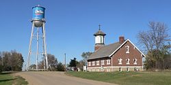 Main Street: water tower and St. Augustine Church, October 2015