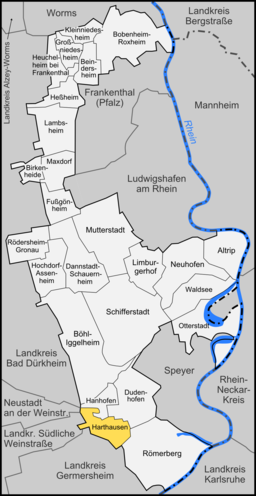 Läget för Harthausen i Rhein-Pfalz-Kreis