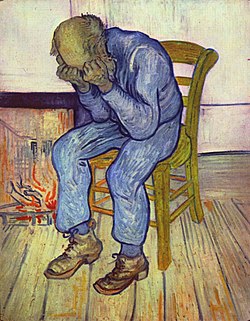 Vincent van Gogh, Treurende oude man (sureva vanha mies), 1890. Teoksen maalannut Vincent Van Gogh kärsi masennuksesta.