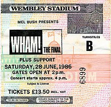 Un ticket de concert de couleur orange. Il y est écrit « Wham! – The Final »