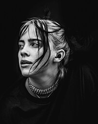 L'auteure-compositrice-interprète américaine Billie Eilish, lors du Pukkelpop 2019. (définition réelle 2 620 × 3 319)