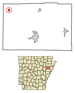 Location of Hickory Ridge in Cross County, Arkansas.