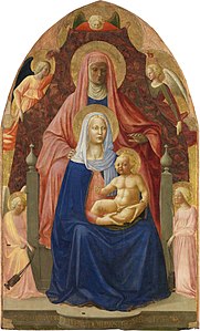 Masaccio Madona kaj Sankta Anna, 175 x 103 cm.