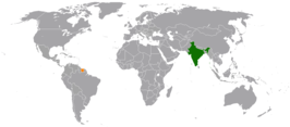 Kaart met daarop Suriname en India