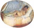 Mujer desnuda sobre una cama (1887) por Vincent van Gogh