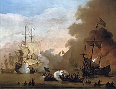 An action between an English ship and vessels of the Barbary Corsairs