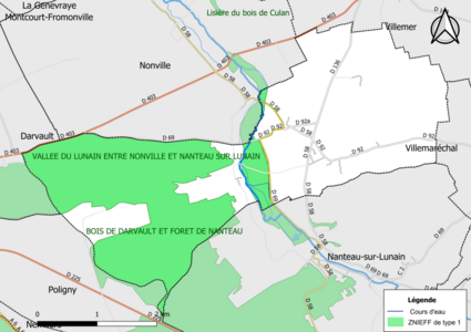 Carte des ZNIEFF de type 1 de la commune.