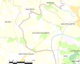 Mapa obce Souvigné-sur-Sarthe