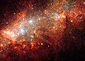 Starburstactiviteit in de centrale regio van NGC 1569, genomen door de Hubble Space Telescope.