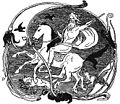 Ilustração datada de 1895 do pintor dinamarquês Lorenz Frølich, representando Odin segurando a Sleipnir, os corvos Hugin e Munin e Geri e Freki.