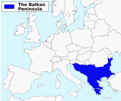 Situo de la balkana duoninsulo en Eŭropo